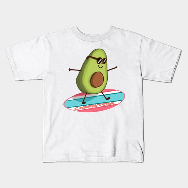 Carpinteria California Avocado Surfing Kids T-Shirt by avadoodle